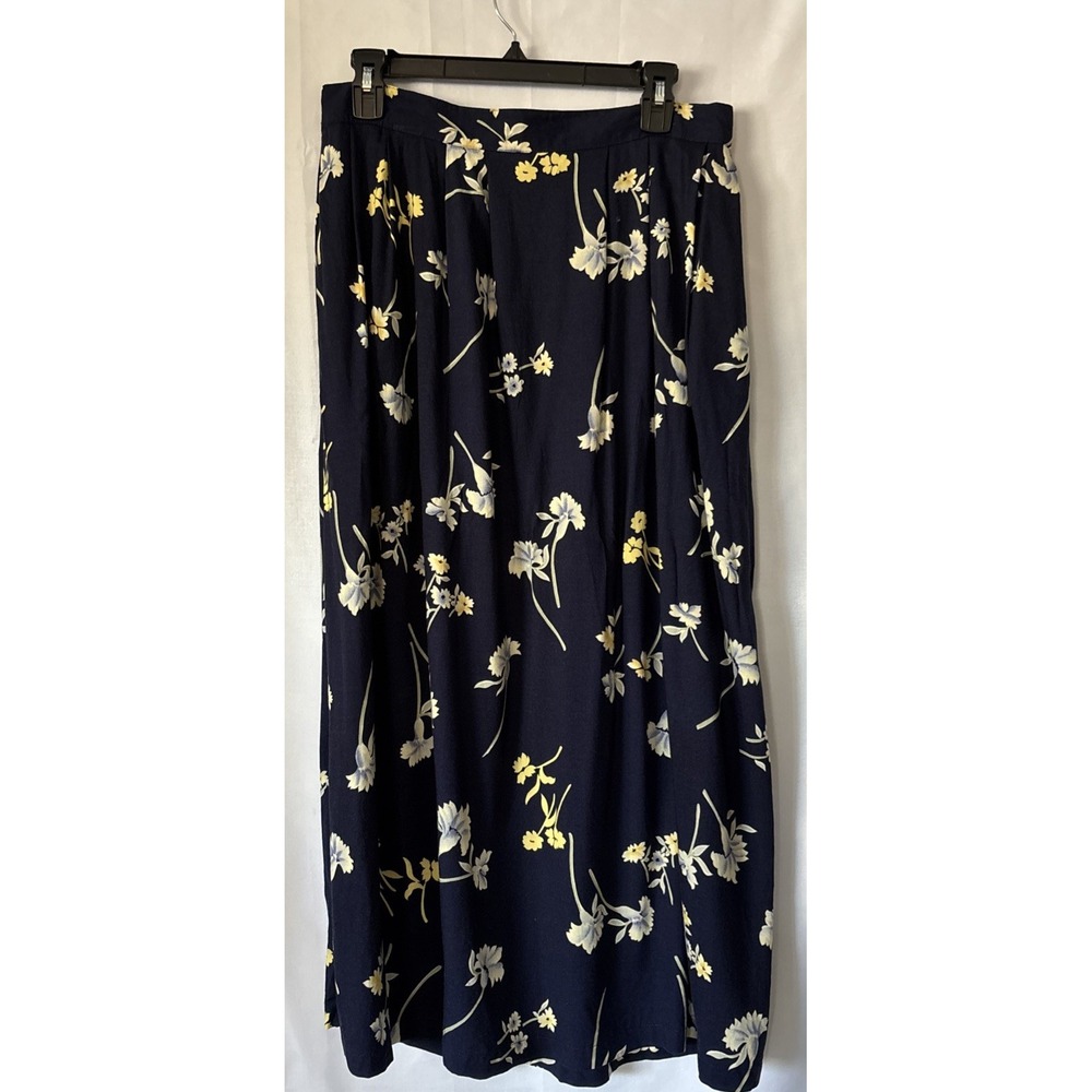 Sag Harbor Maxi Skirt Womens Blue Floral Elastic Waist 100%Rayonโ Size LG